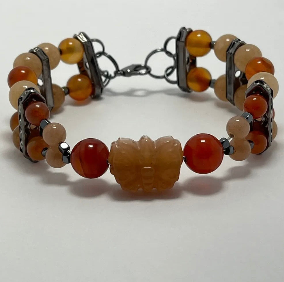 CARNELIAN, PEACH AVENTURINE, SUNSTONE BUTTERFLY DOUBLE SIZE 7-7.5IN