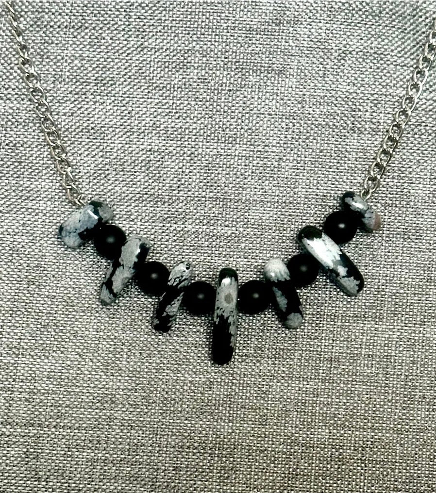 BLACK ONYX & SNOWFLAKE JASPER NECKLACE