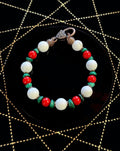 HOWLITE, RED CORAL & MALACHITE BRACELET SIZE 7.5”