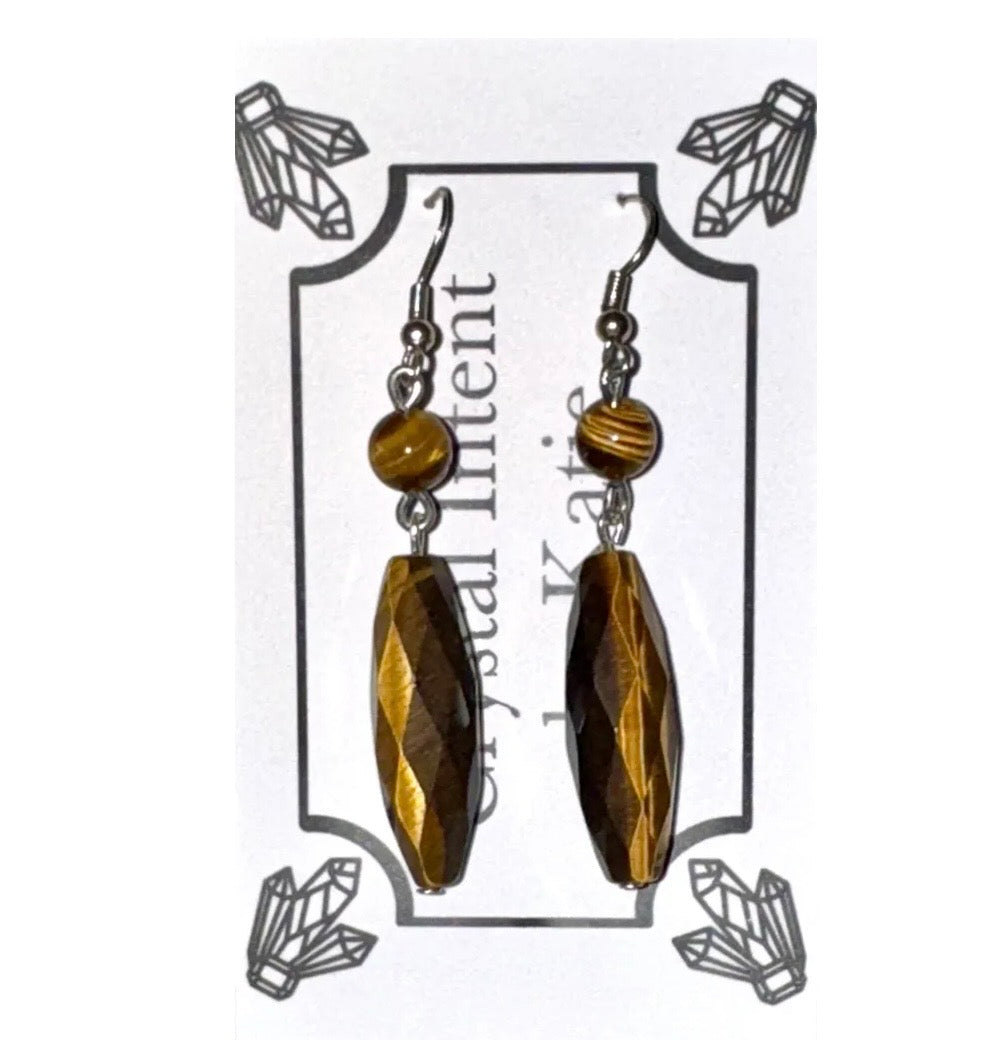 TIGER EYE FACETED DANGLE EARRINGS