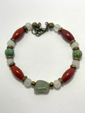 GREEN AVENTURINE, RED JASPER, WHITE JADE & AFRICAN TURQUOISE JASPER BRACELET SIZE 7-7.5IN