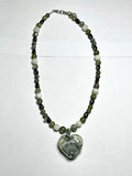 HEART AGATE W/ PYRITE FLEX / LABRADORITE , MOONSTONE & HEMATITE BEADED NECKLACE
