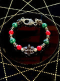 MALACHITE SMOKY QUARTZ RED CORAL ICED OBSIDIAN BRACELET SIZE 7.5”