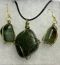 NEPHRITE JADE HAND WIRE WRAPPED NECKLACE & EARRINGS SET