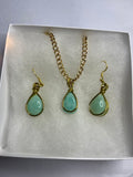 AMAZONITE HAND WIRE WRAPPED EARRINGS W/ NECKLACE SET