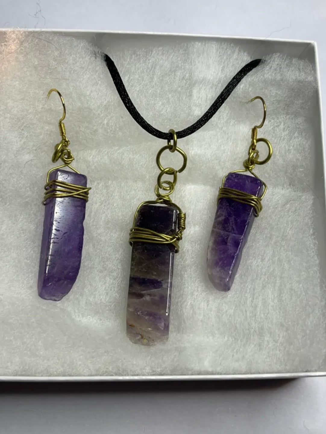 AMETHYST HAND WIRE WRAPPED EARRINGS & NECKLACE SET