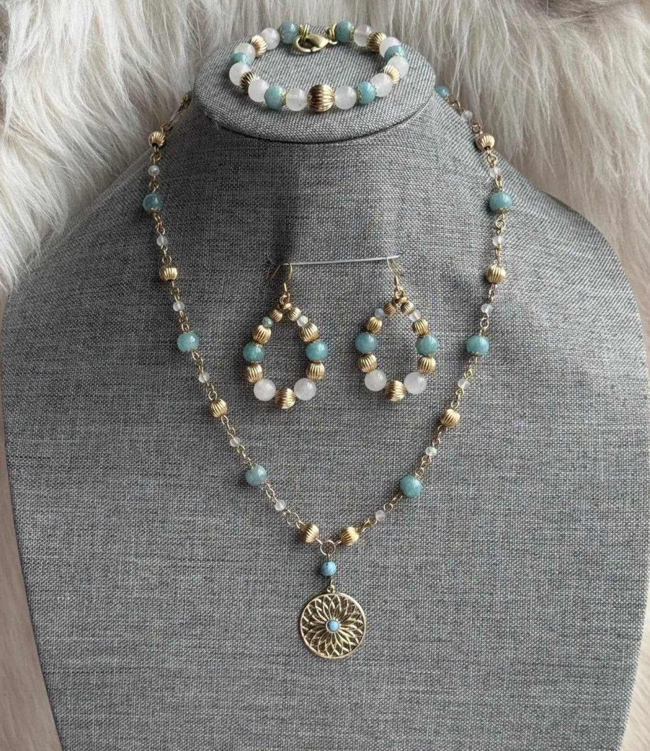 AURA QUARTZ, CHALCEDONY & HOWLITE JEWELRY SET