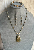 CORAL JASPER, RHYOLITE, PEAR, PYRITE & PICTURE JASPER JEWELRY SET