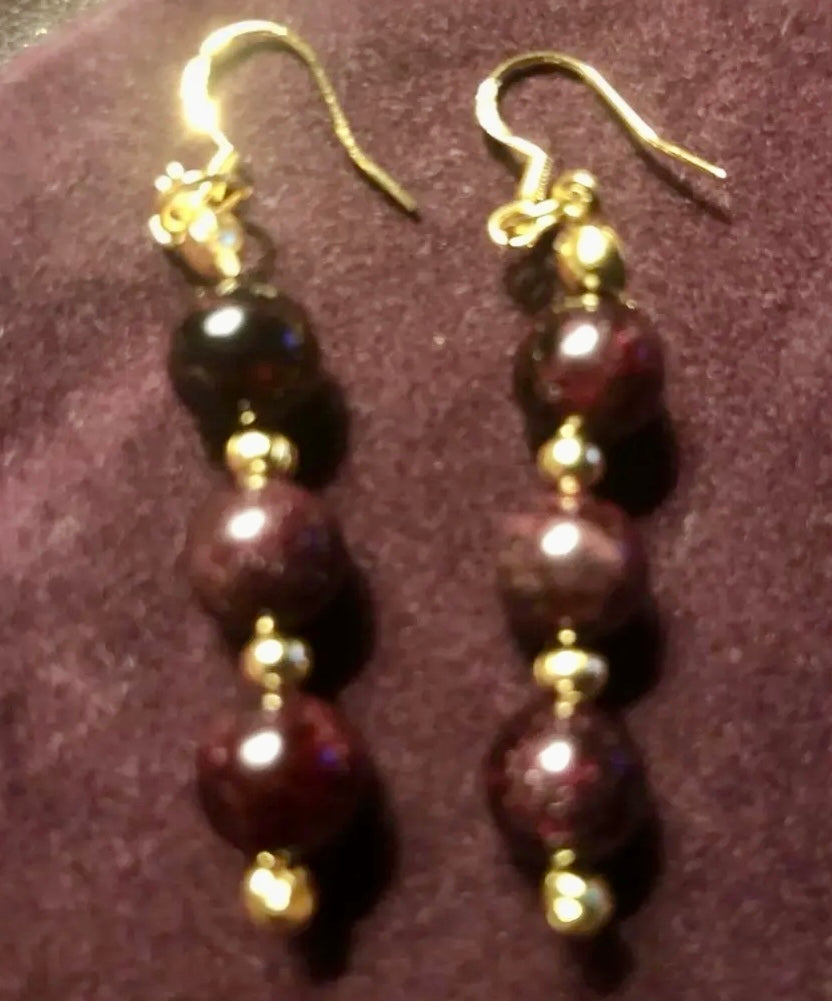 NATURAL RED GARNET BEAD EARRINGS  LIMITED EDITION